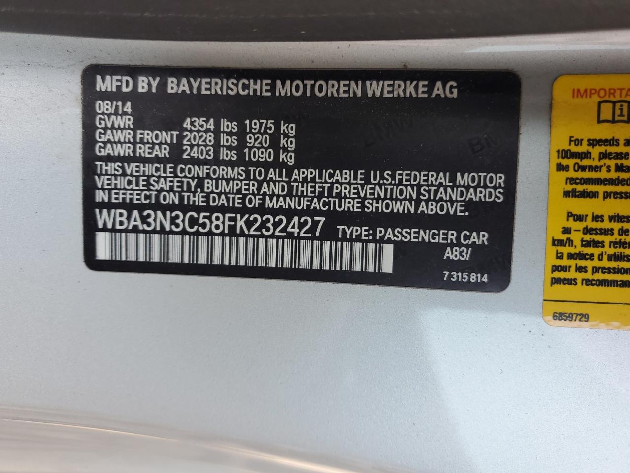 WBA3N3C58FK232427 2015 BMW 428 I