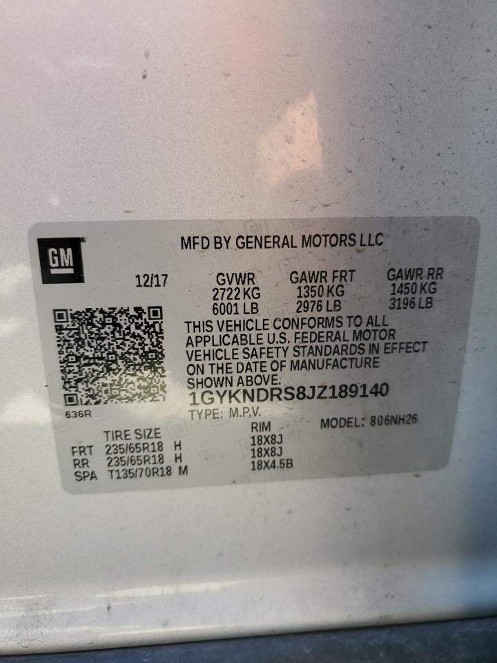 1GYKNDRS8JZ189140 2018 Cadillac Xt5 Luxury