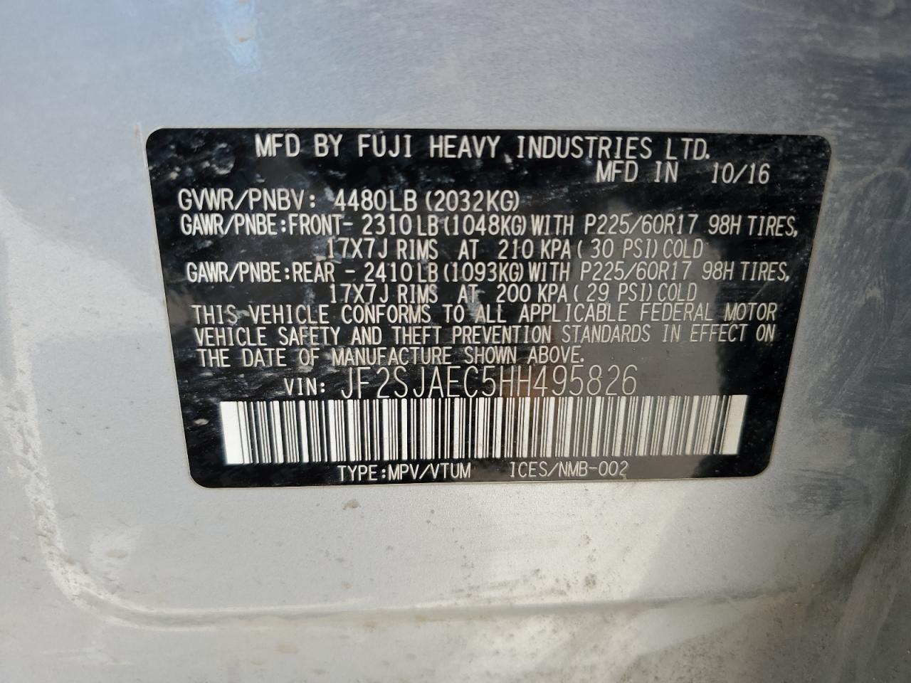 JF2SJAEC5HH495826 2017 Subaru Forester 2.5I Premium