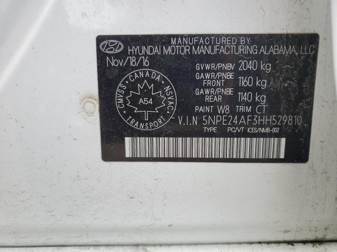 5NPE24AF3HH529810 2017 Hyundai Sonata Se