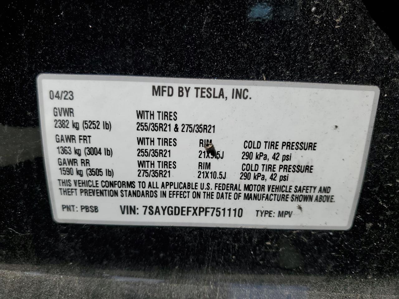 7SAYGDEFXPF751110 2023 Tesla Model Y