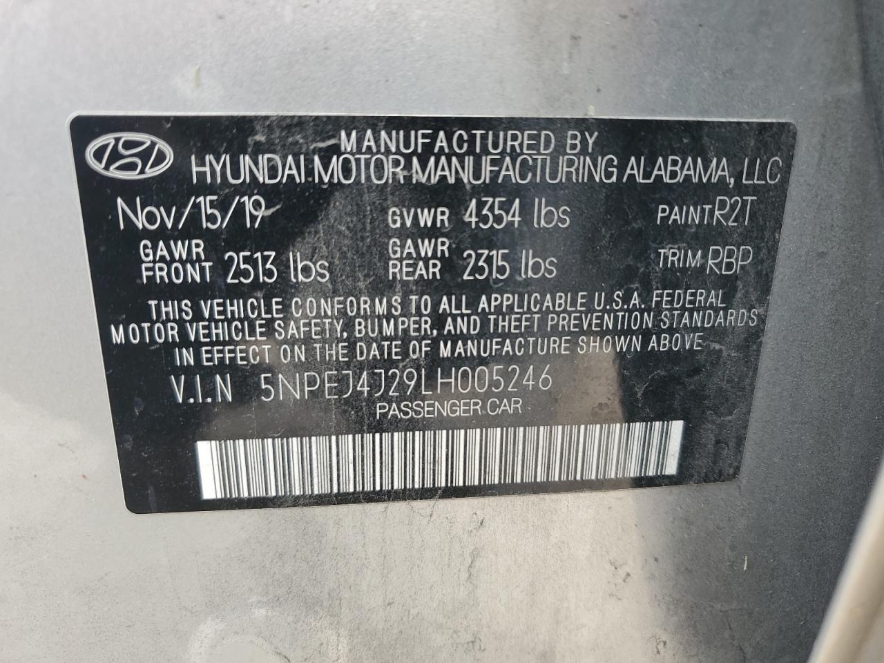 5NPEJ4J29LH005246 2020 Hyundai Sonata Sel Plus