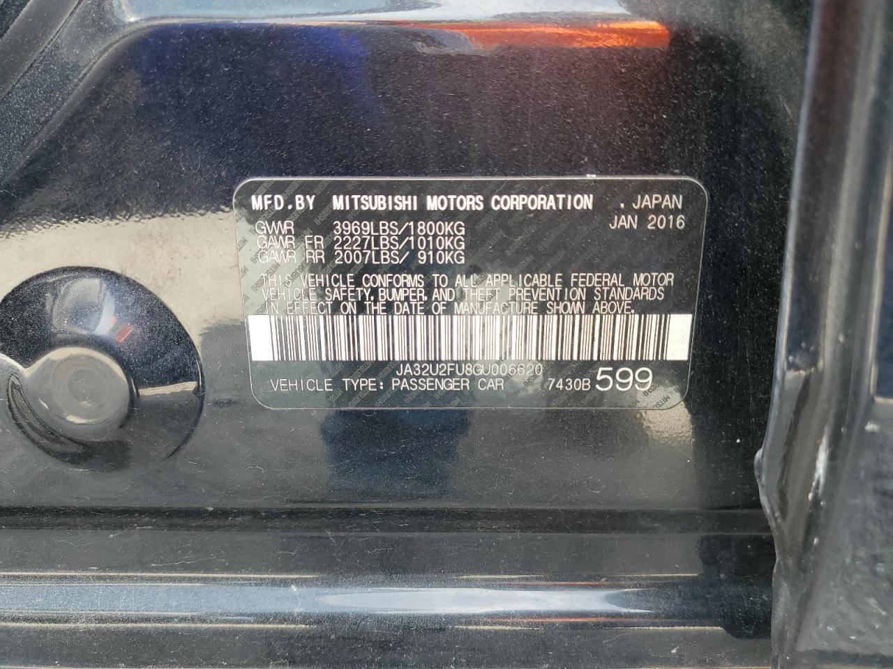 JA32U2FU8GU006620 2016 Mitsubishi Lancer Es