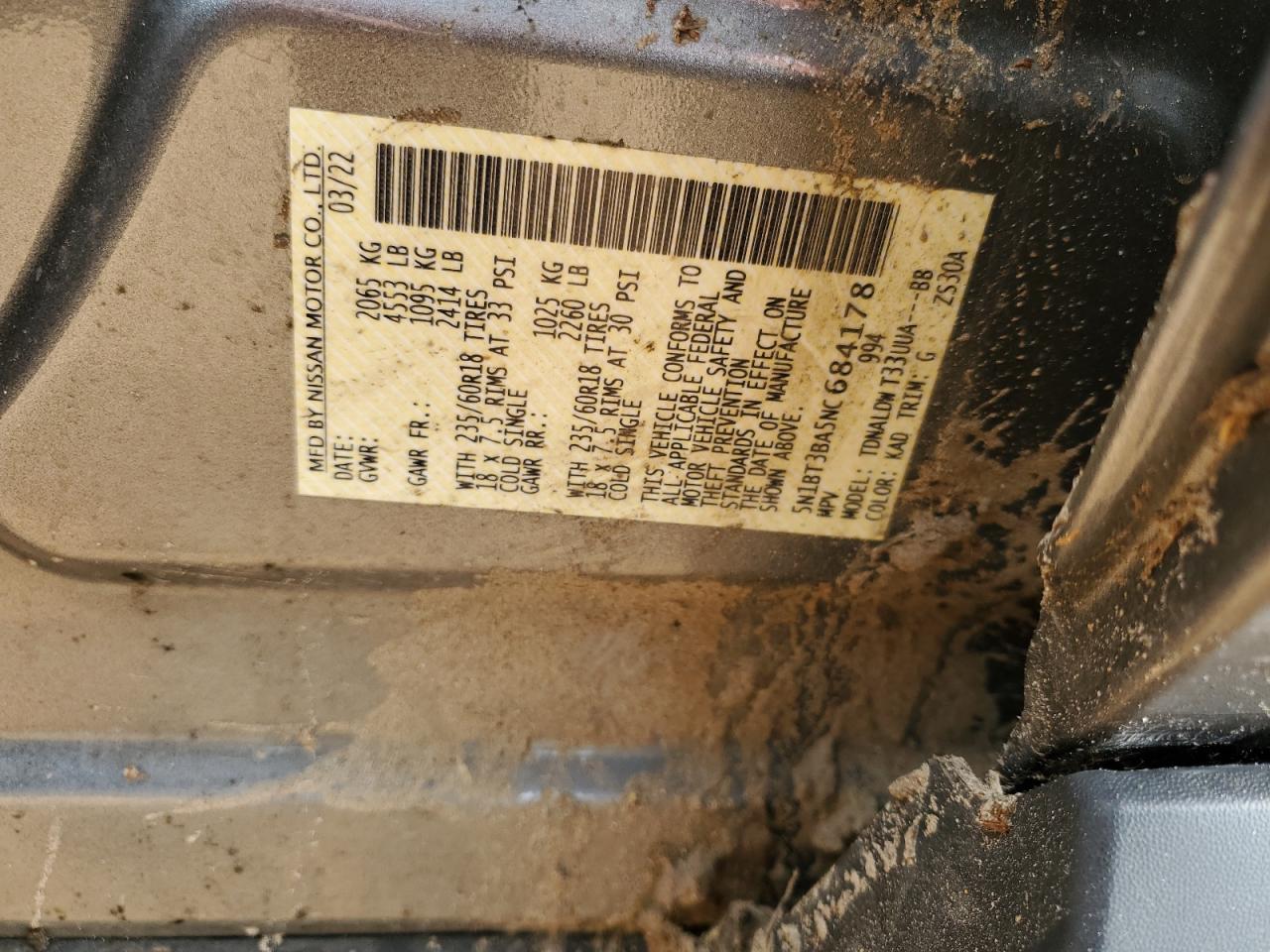 5N1BT3BA5NC684178 2022 Nissan Rogue Sv