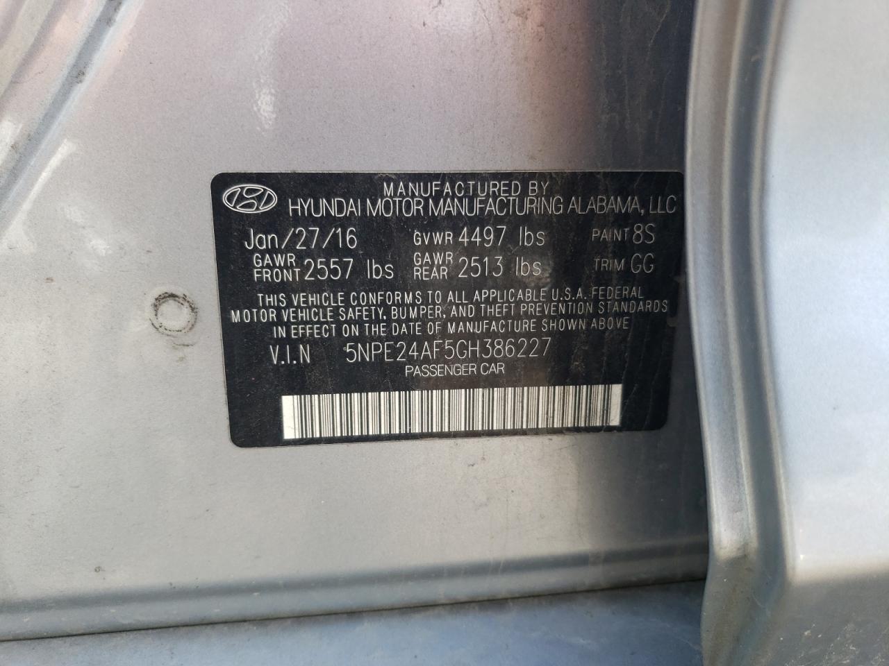 5NPE24AF5GH386227 2016 Hyundai Sonata Se