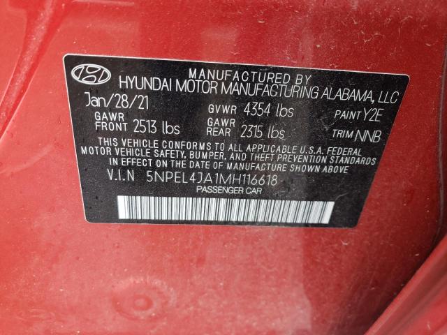 2021 Hyundai Sonata Sel VIN: 5NPEL4JA1MH116618 Lot: 54265514
