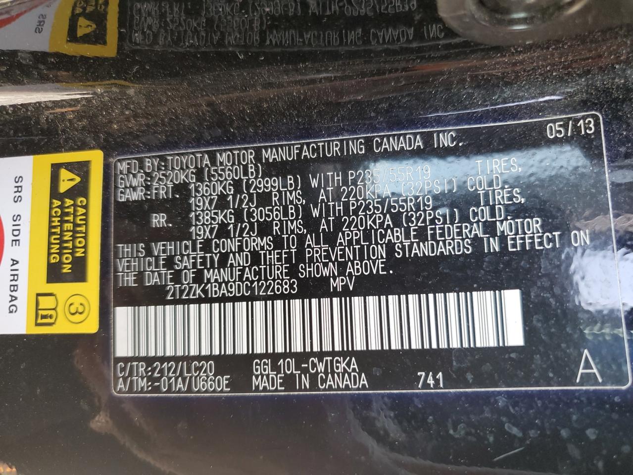 2T2ZK1BA9DC122683 2013 Lexus Rx 350