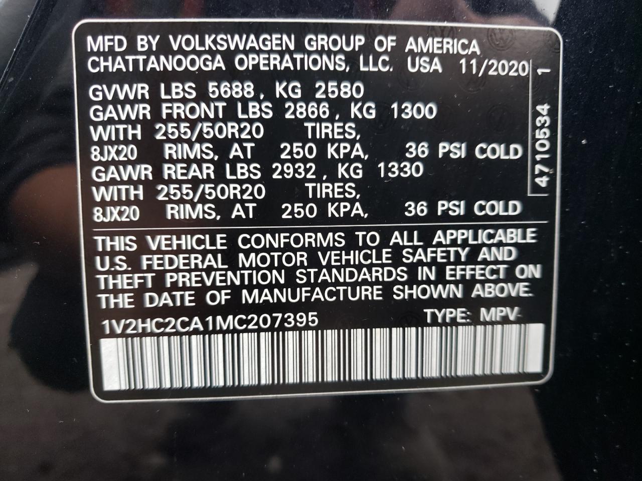 1V2HC2CA1MC207395 2021 Volkswagen Atlas Cross Sport Se