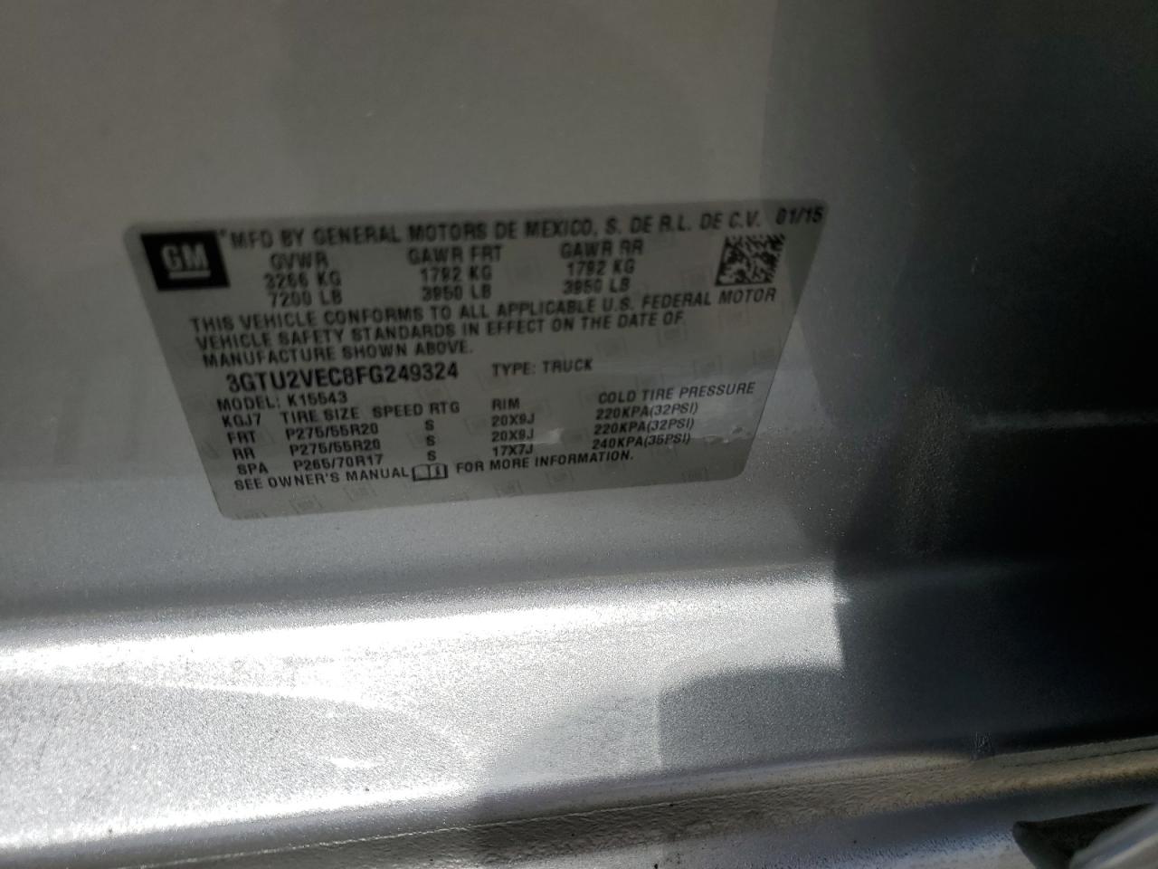 3GTU2VEC8FG249324 2015 GMC Sierra K1500 Slt