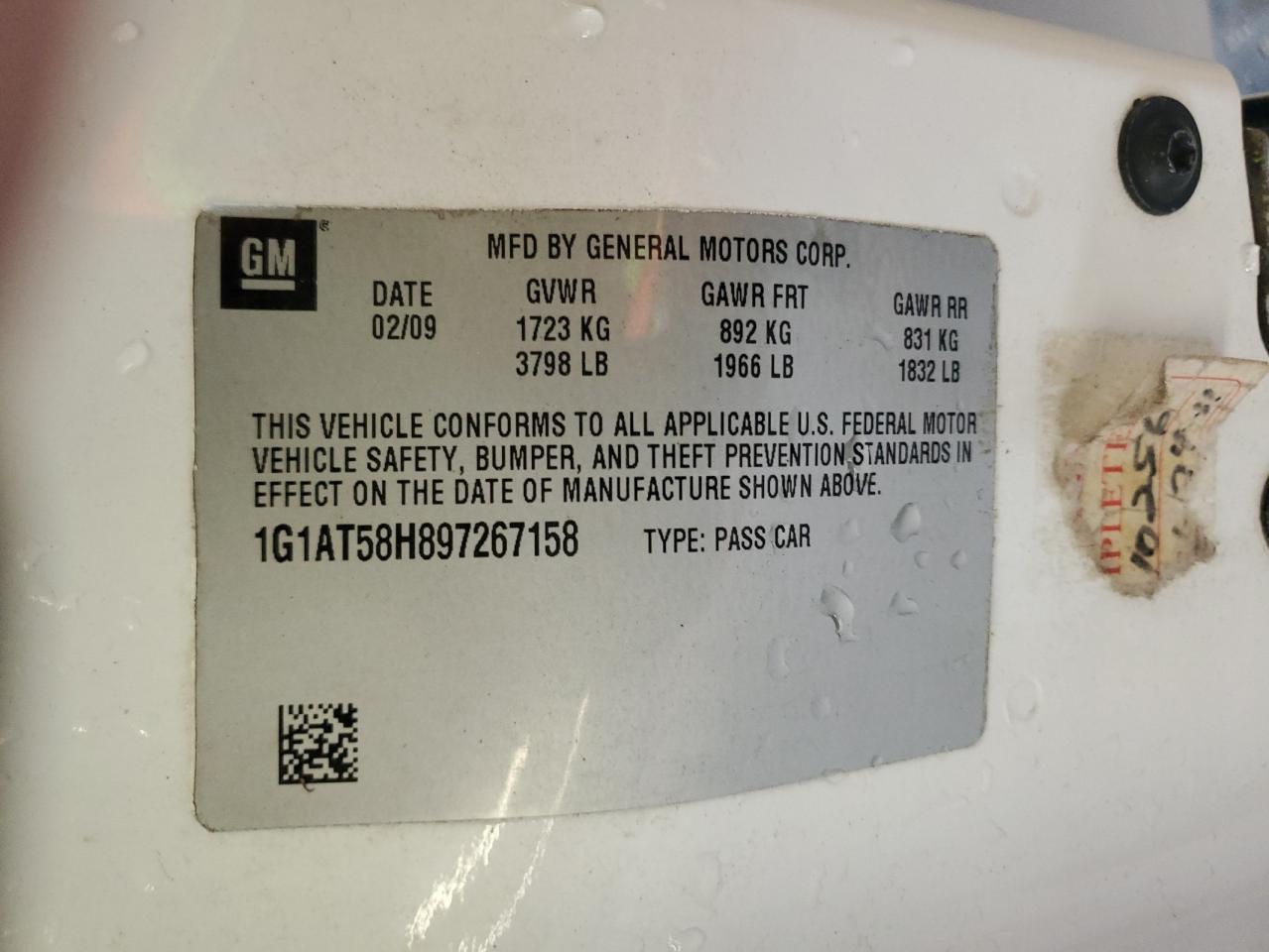 1G1AT58H897267158 2009 Chevrolet Cobalt Lt