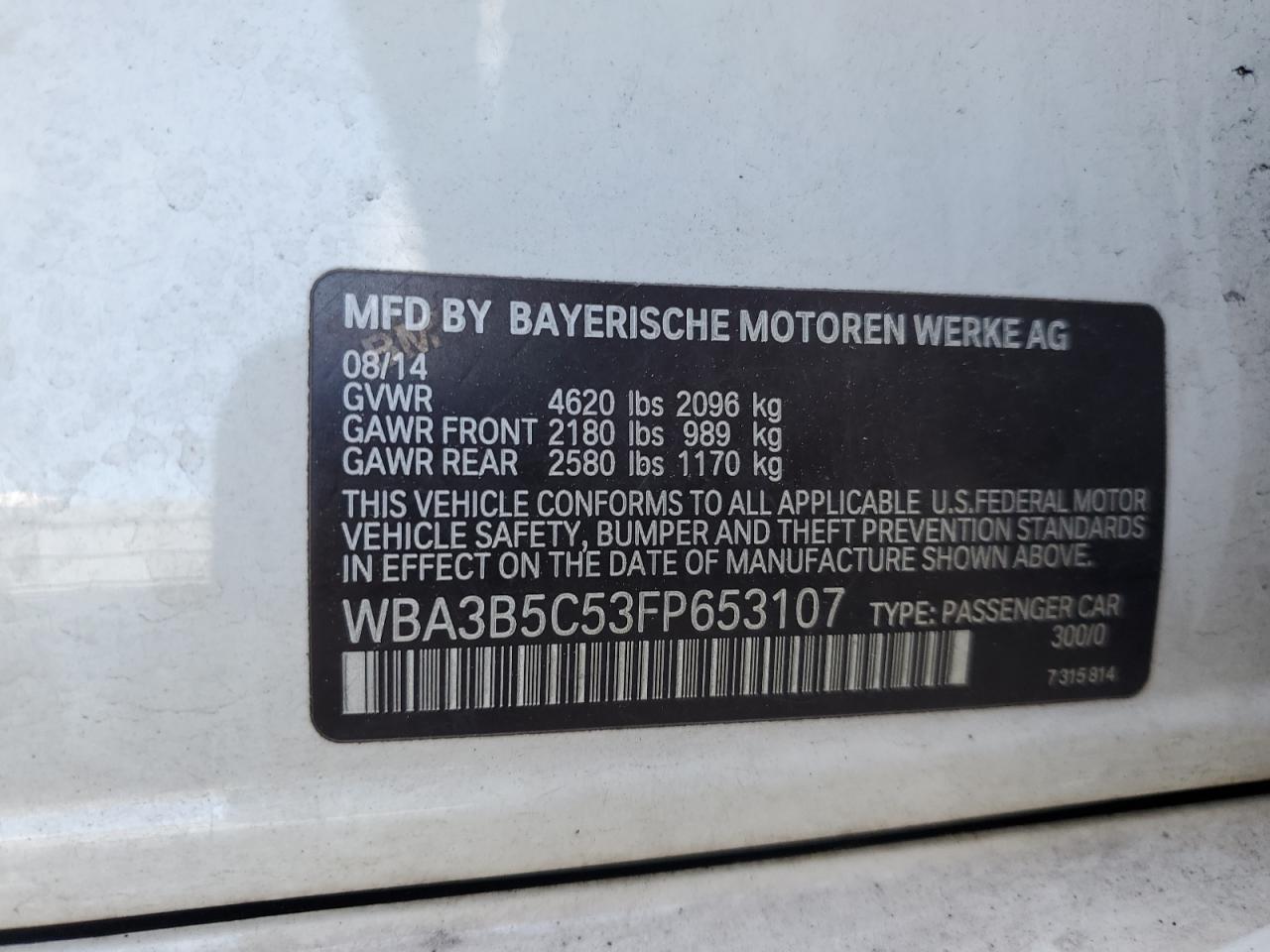 WBA3B5C53FP653107 2015 BMW 328 Xi Sulev