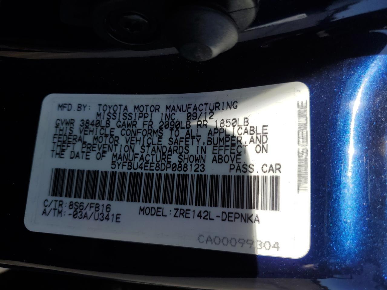 5YFBU4EE8DP088123 2013 Toyota Corolla Base