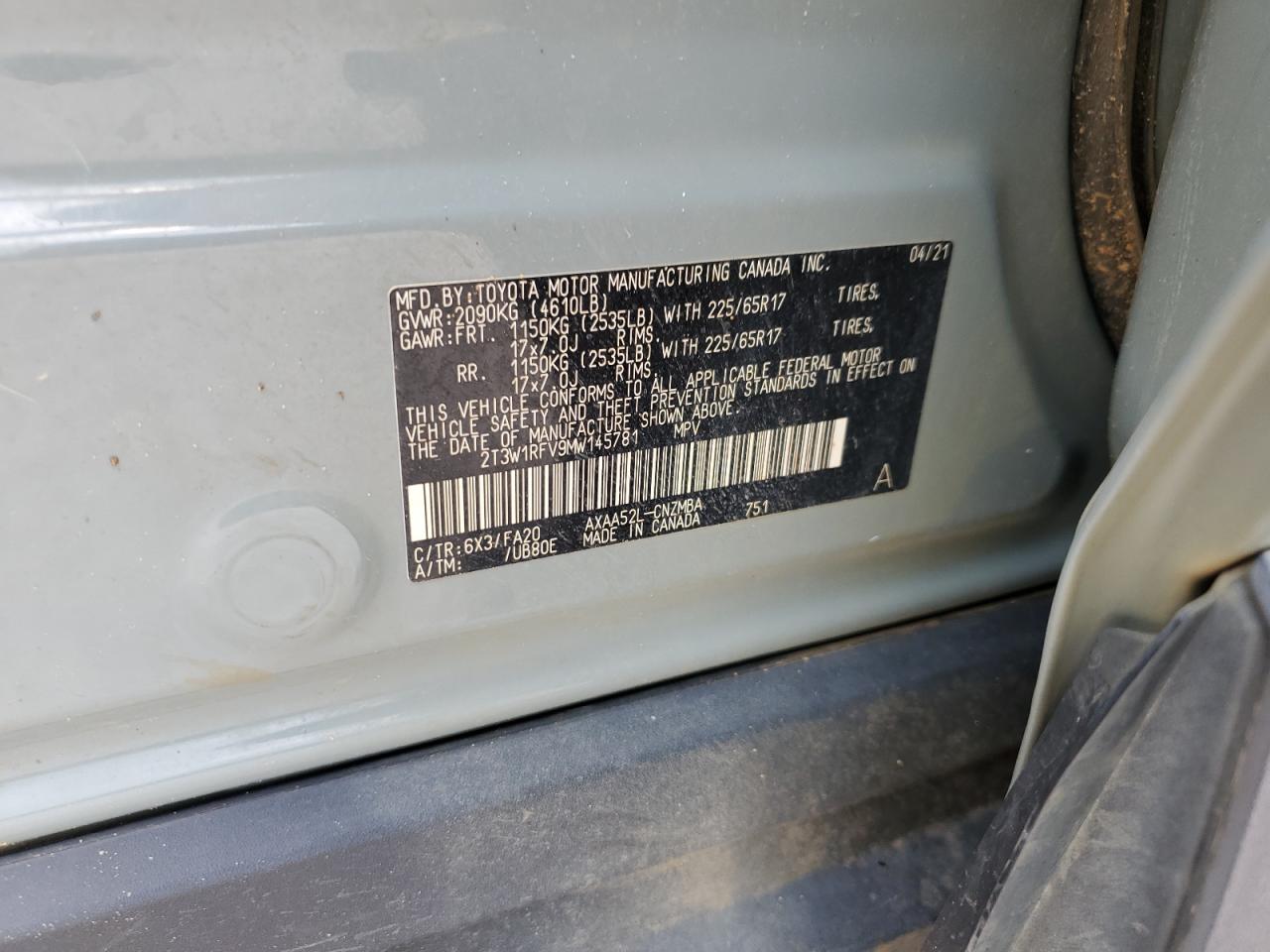 2T3W1RFV9MW145781 2021 Toyota Rav4 Xle