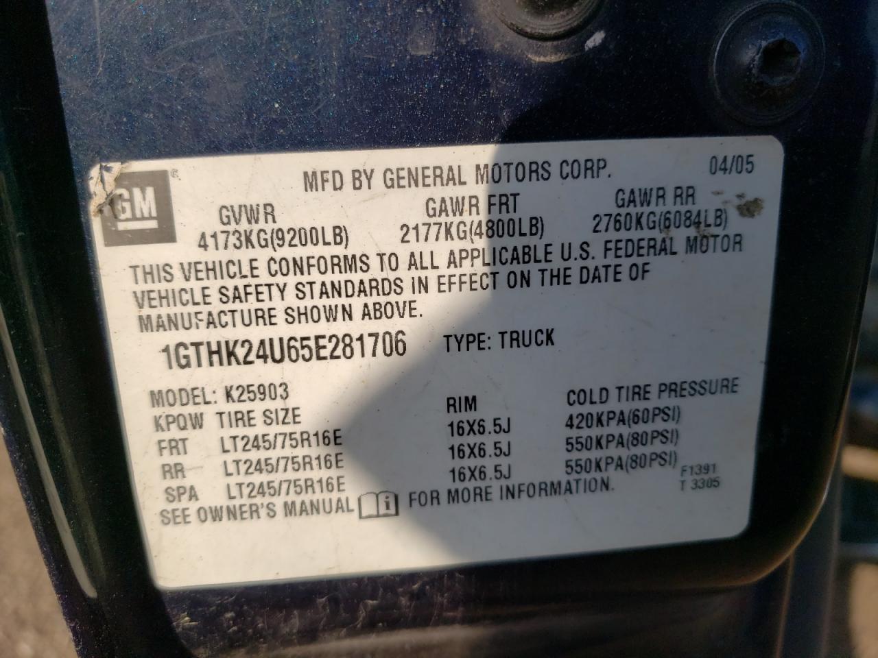 1GTHK24U65E281706 2005 GMC Sierra K2500 Heavy Duty