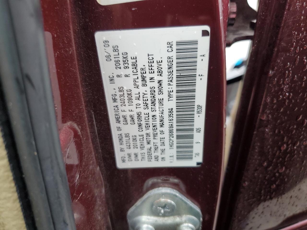 1HGCP26869A163584 2009 Honda Accord Exl