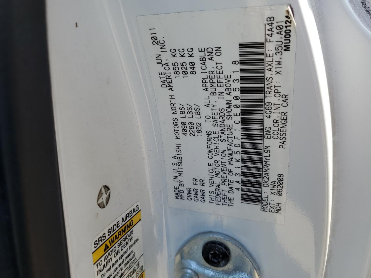 4A31K5DF1CE005318 2012 Mitsubishi Eclipse Gs Sport