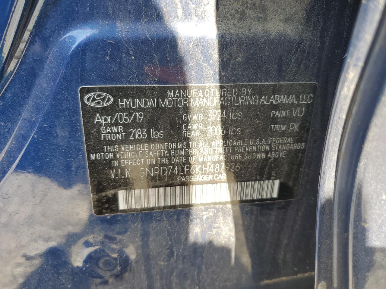 5NPD74LF6KH487926 2019 Hyundai Elantra Se