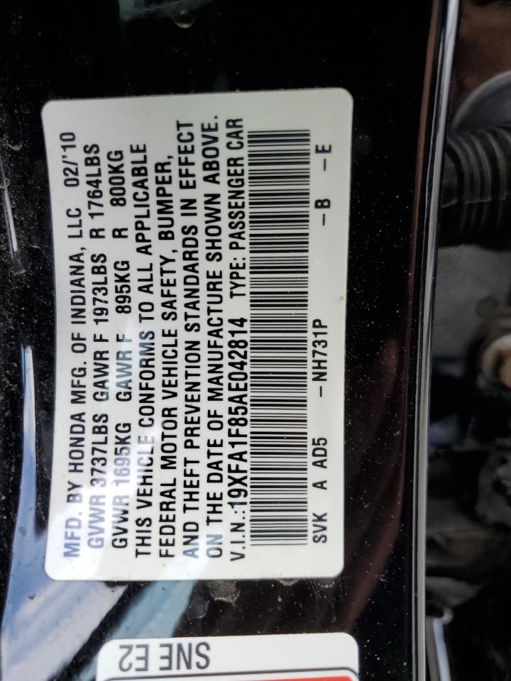 19XFA1F85AE042814 2010 Honda Civic Ex