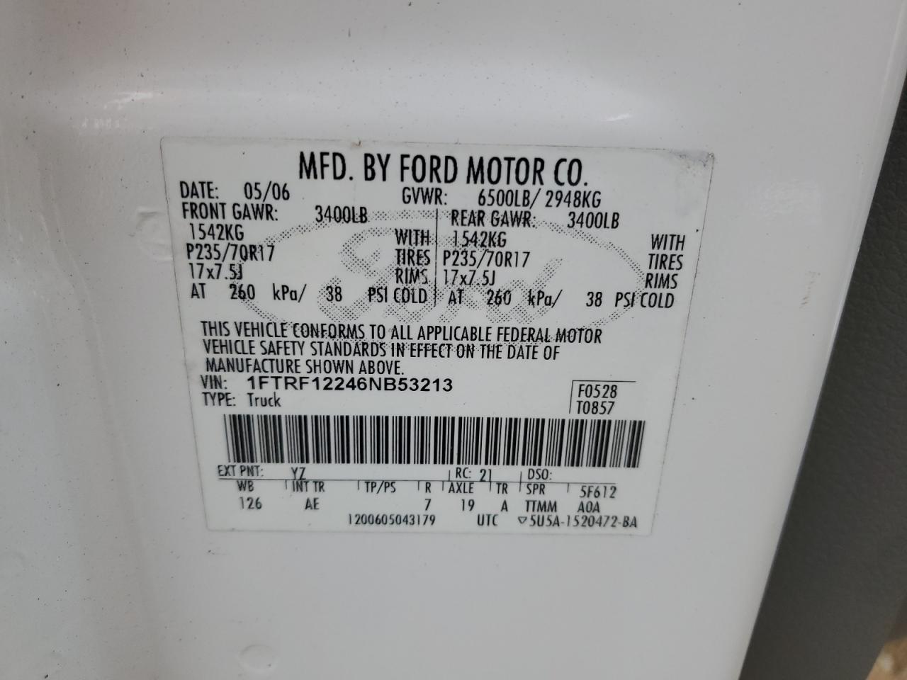 1FTRF12246NB53213 2006 Ford F150