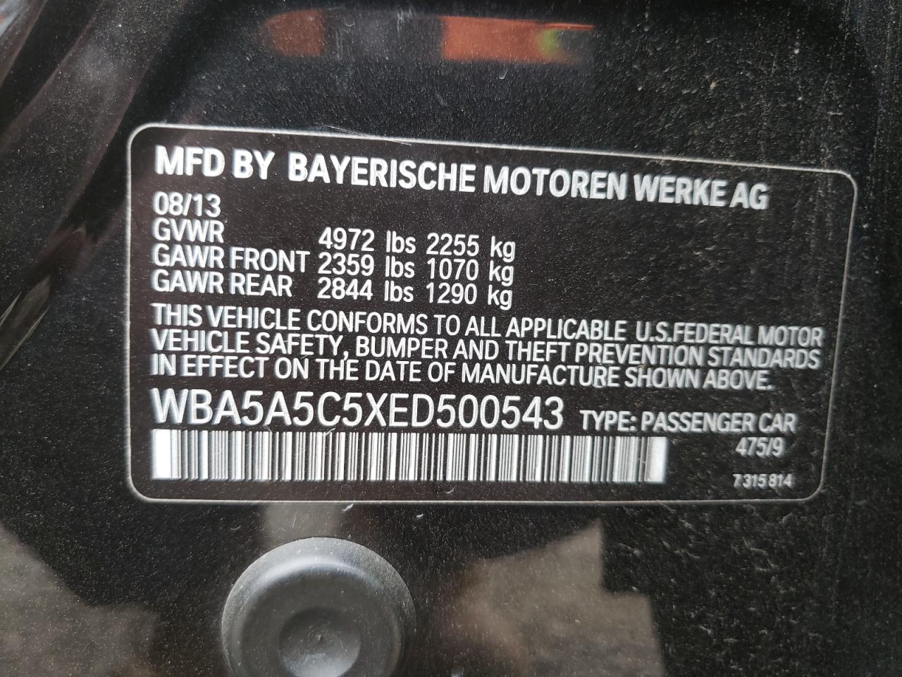 WBA5A5C5XED500543 2014 BMW 528 I
