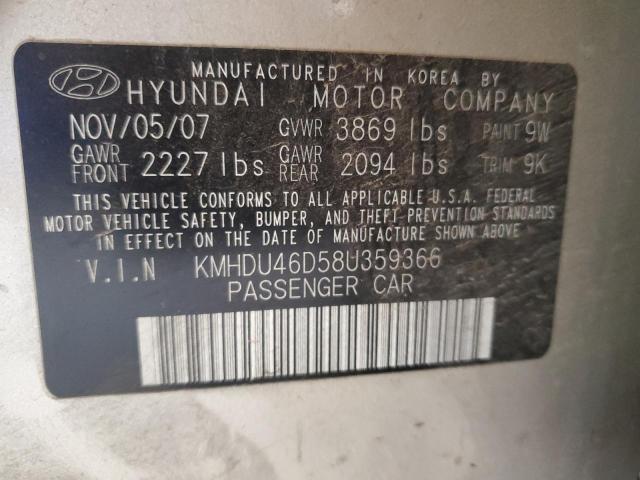 2008 Hyundai Elantra Gls VIN: KMHDU46D58U359366 Lot: 55153904