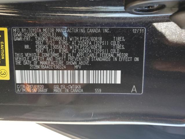2012 Lexus Rx 350 VIN: 2T2BK1BA4CC136524 Lot: 54523494