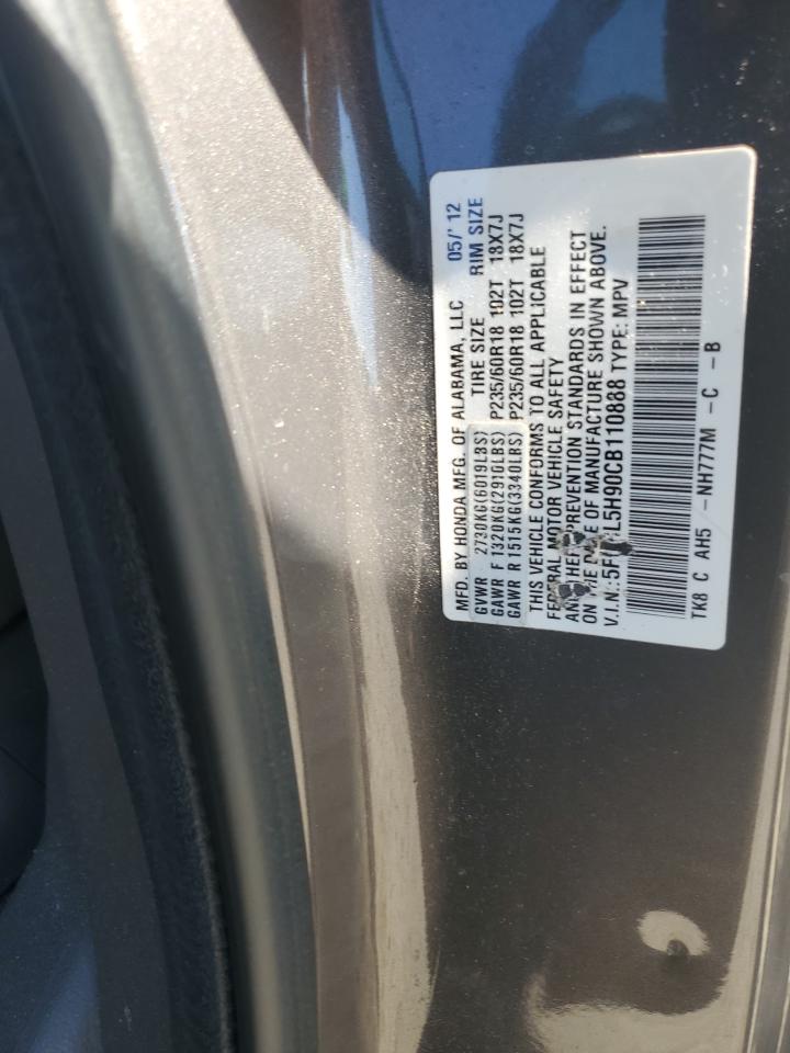 5FNRL5H90CB110888 2012 Honda Odyssey Touring