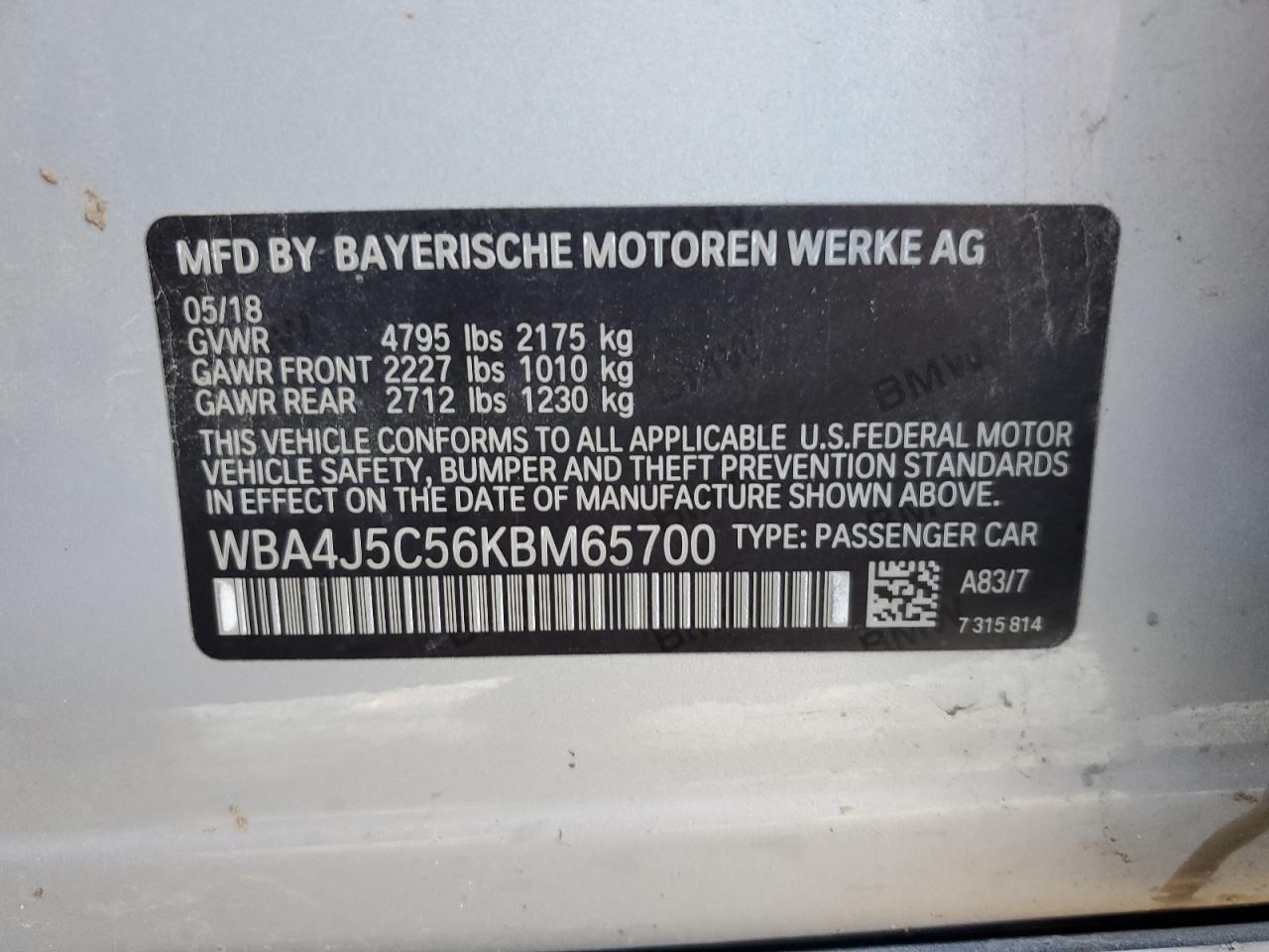 WBA4J5C56KBM65700 2019 BMW 440I Gran Coupe