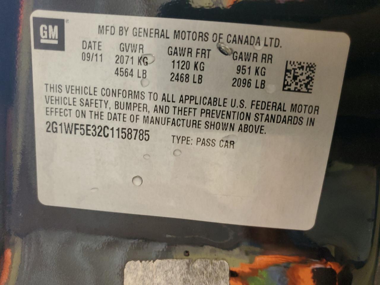 2G1WF5E32C1158785 2012 Chevrolet Impala Ls