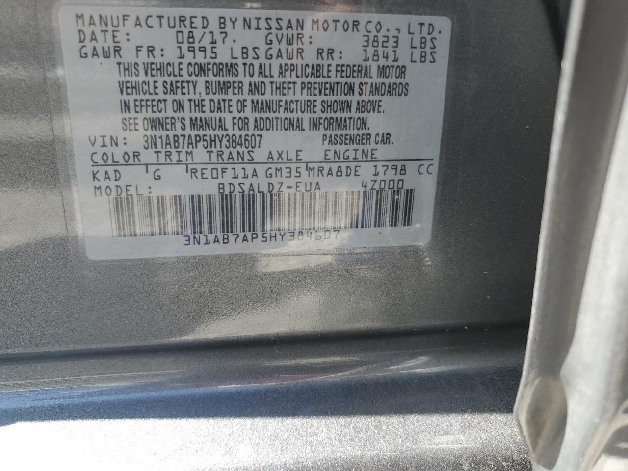 3N1AB7AP5HY384607 2017 Nissan Sentra S