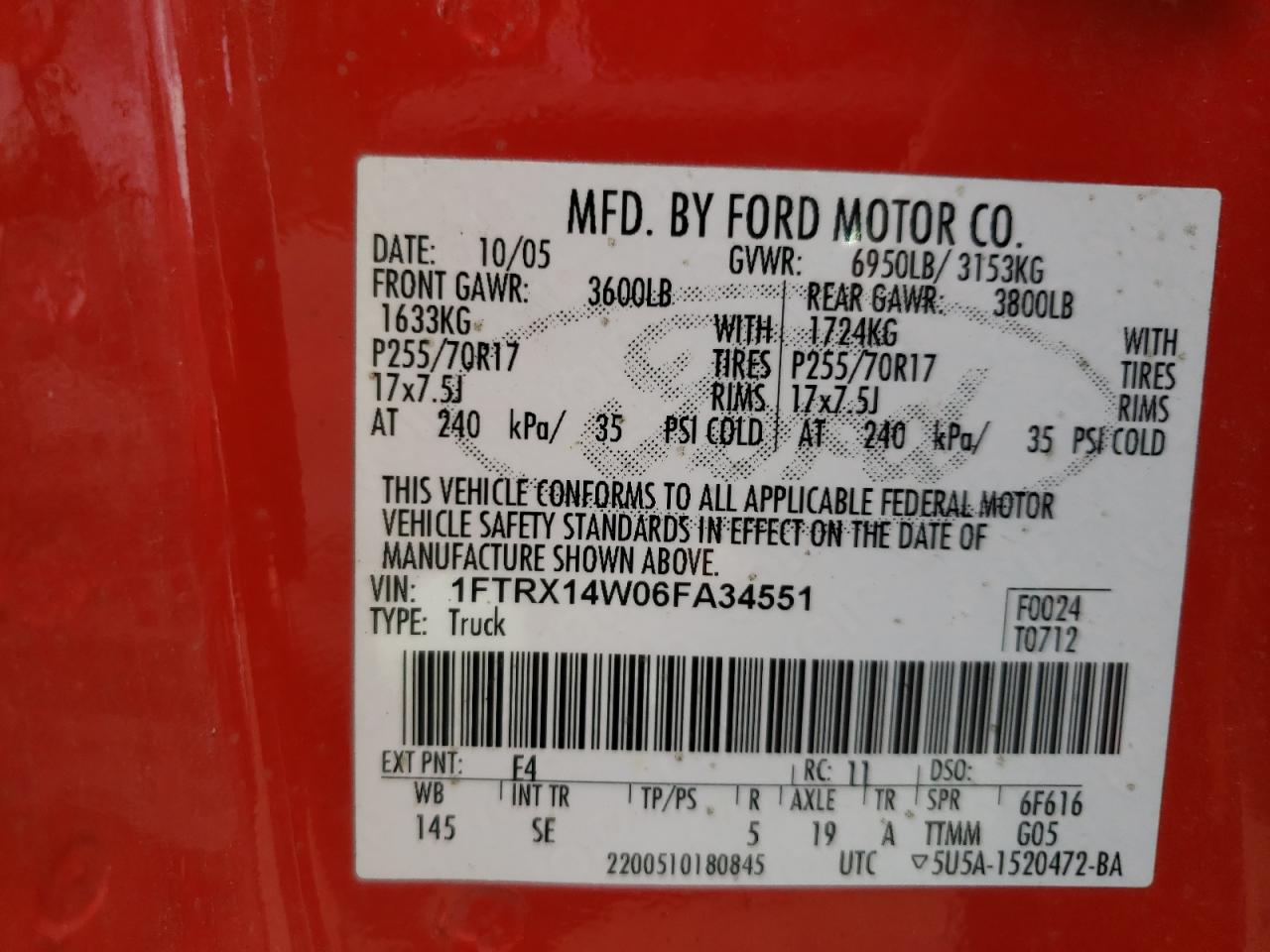 1FTRX14W06FA34551 2006 Ford F150