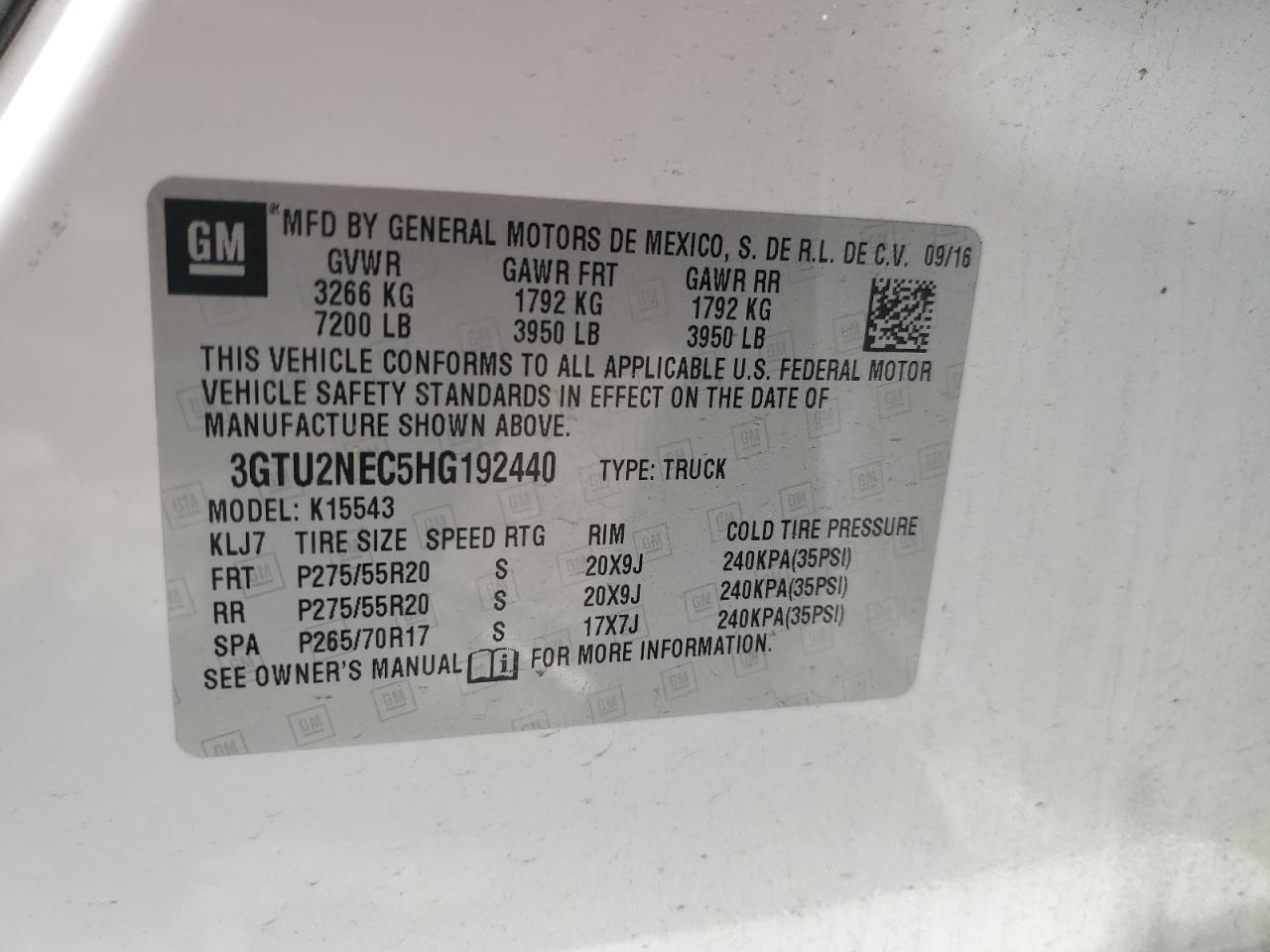 3GTU2NEC5HG192440 2017 GMC Sierra K1500 Slt