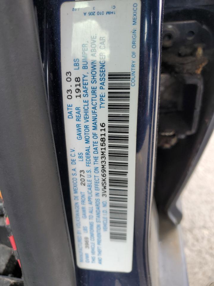 3VWSK69M33M158116 2003 Volkswagen Jetta Gls