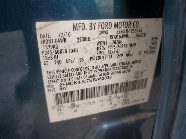 2011 Ford Edge Sel VIN: 2FMDK4JC7BBA63038 Lot: 55128954