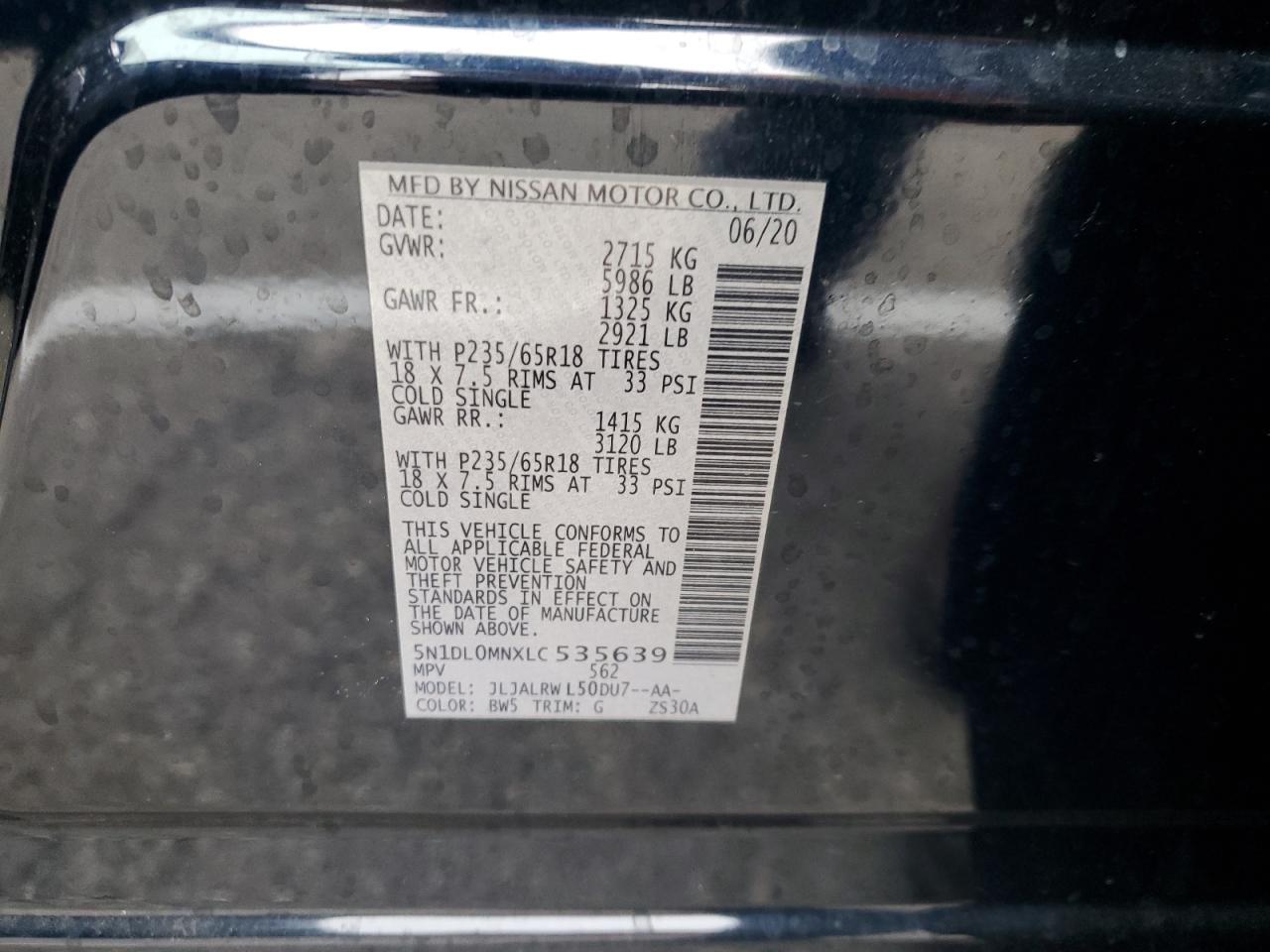 5N1DL0MNXLC535639 2020 Infiniti Qx60 Luxe