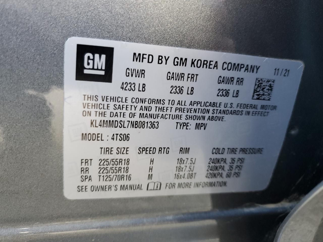 KL4MMDSL7NB081363 2022 Buick Encore Gx Select