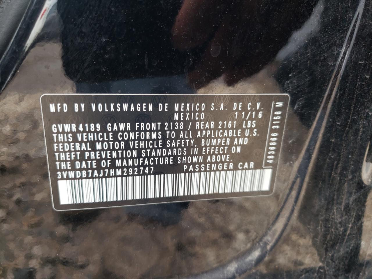 3VWDB7AJ7HM292747 2017 Volkswagen Jetta Se