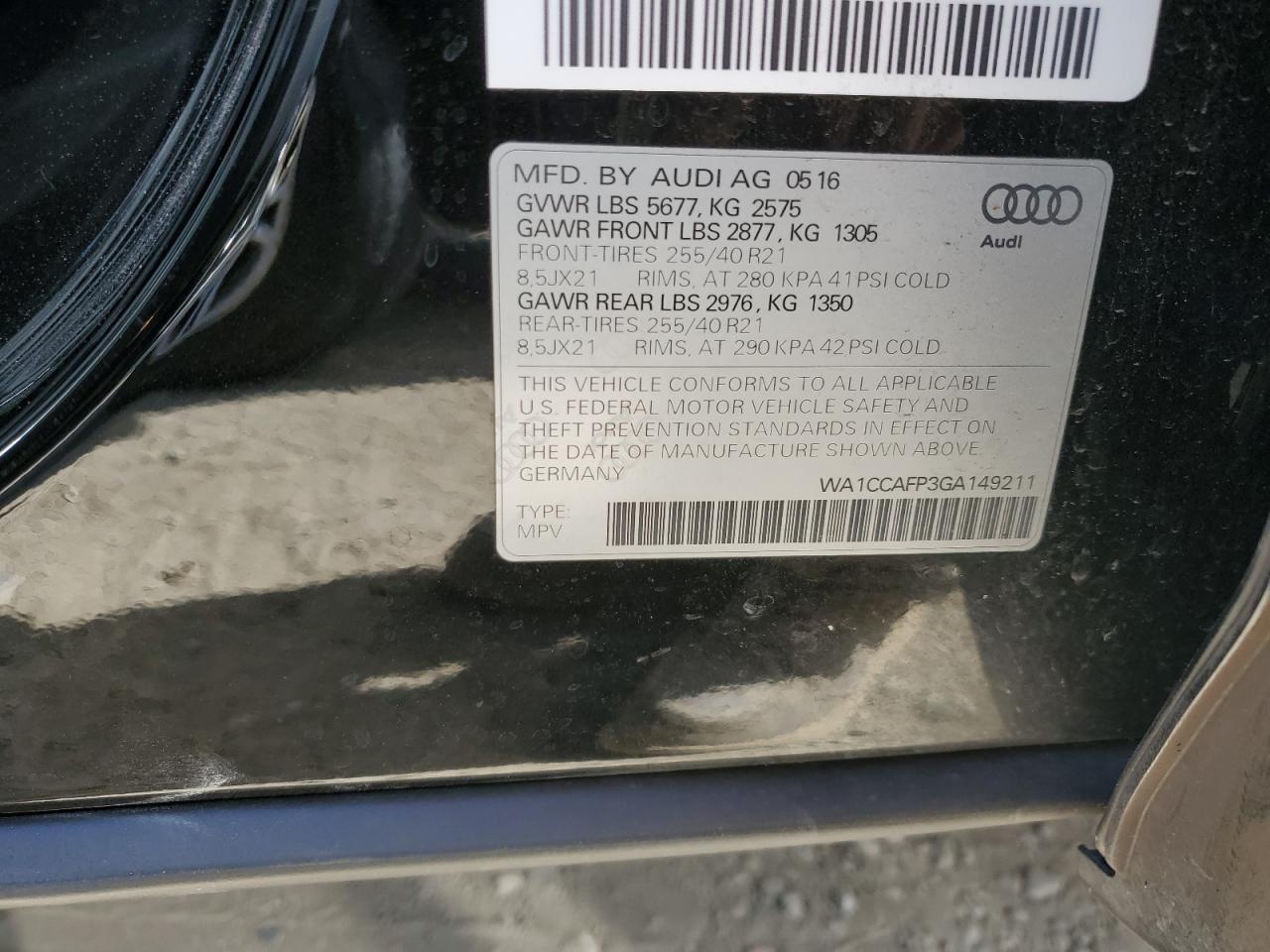 WA1CCAFP3GA149211 2016 Audi Sq5 Premium Plus