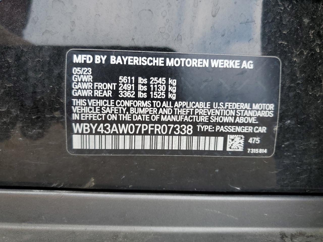 WBY43AW07PFR07338 2023 BMW I4 Edrive 35