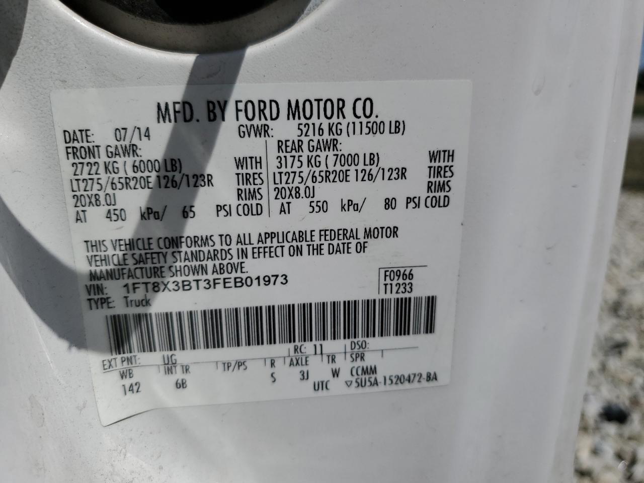 1FT8X3BT3FEB01973 2015 Ford F350 Super Duty