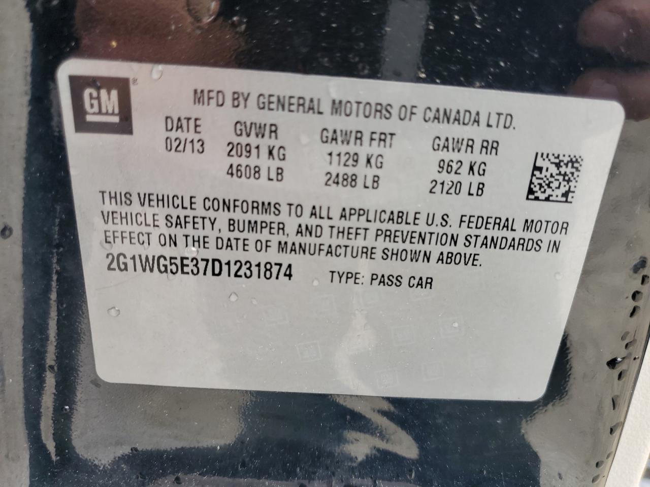 2G1WG5E37D1231874 2013 Chevrolet Impala Lt