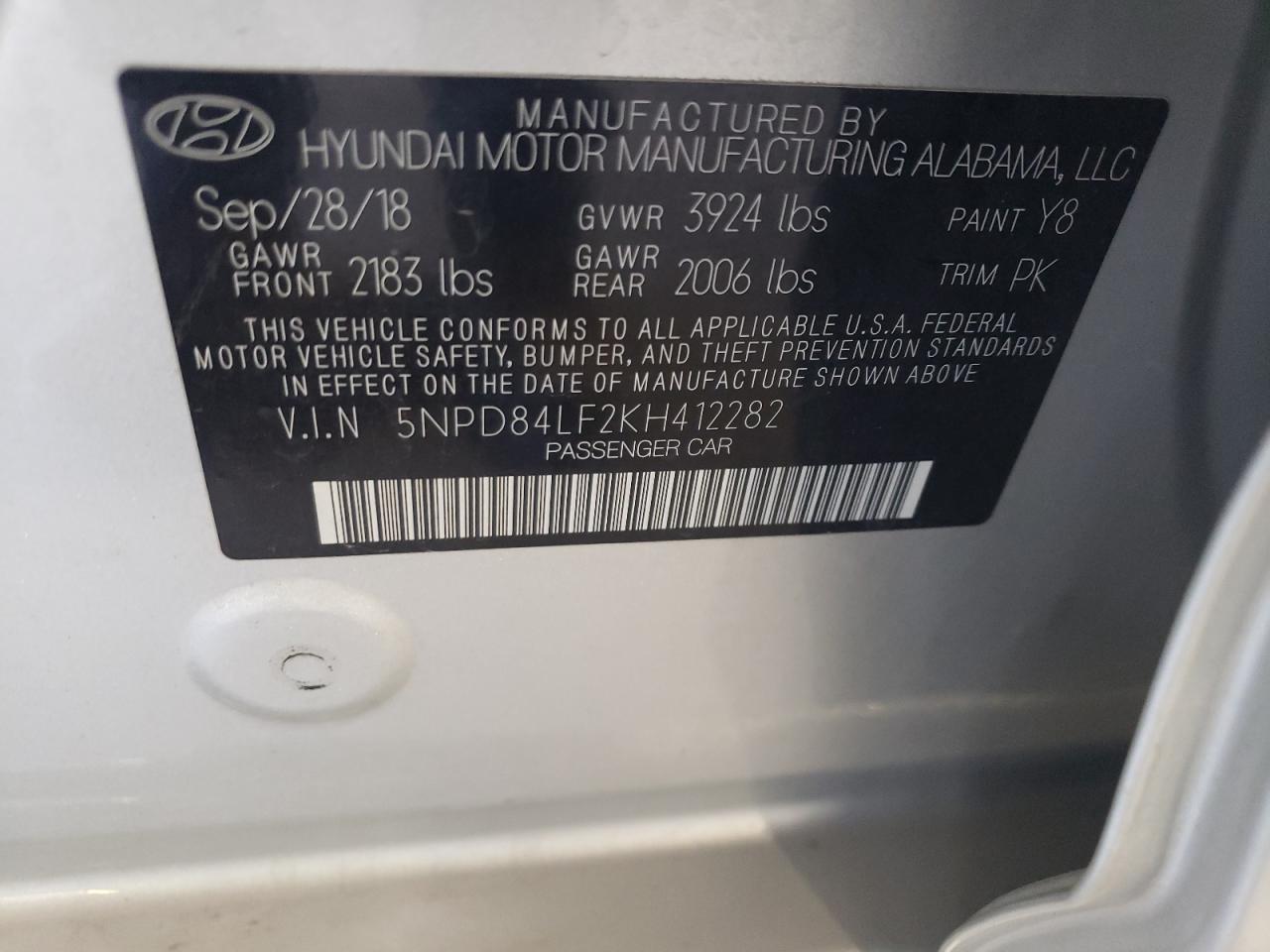 5NPD84LF2KH412282 2019 Hyundai Elantra Sel
