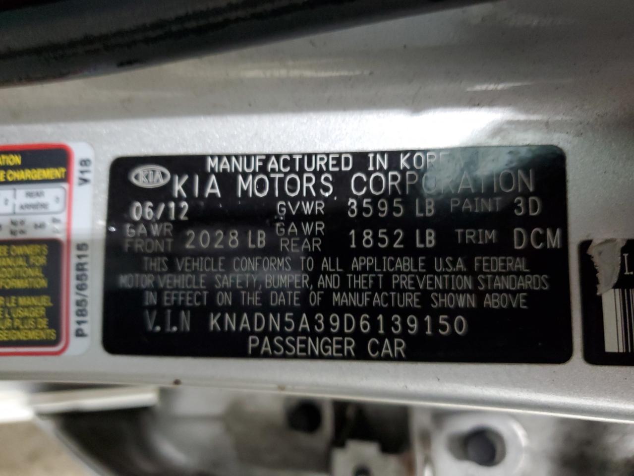 KNADN5A39D6139150 2013 Kia Rio Ex