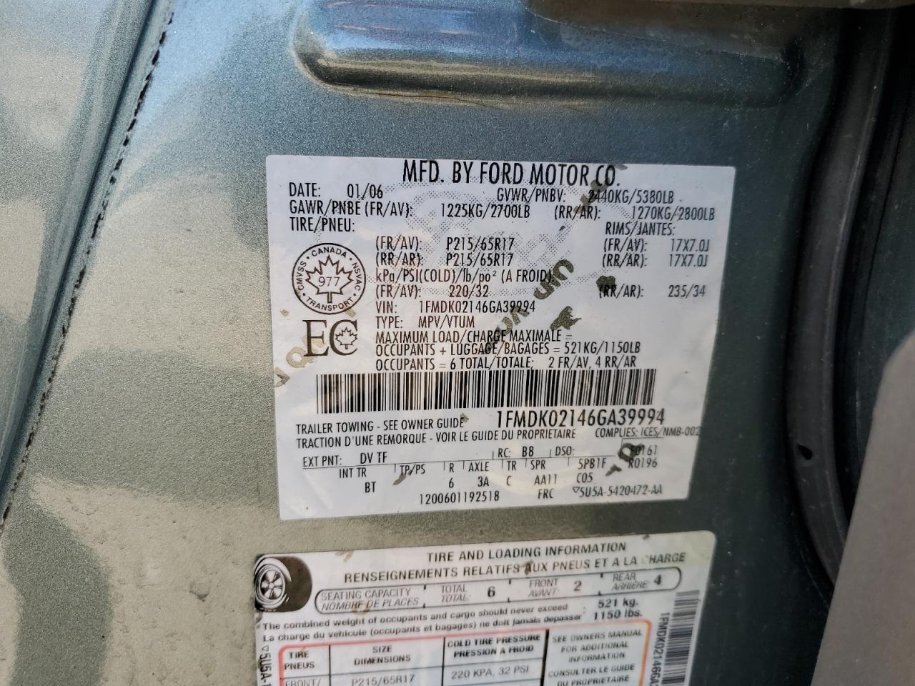 1FMDK02146GA39994 2006 Ford Freestyle Sel