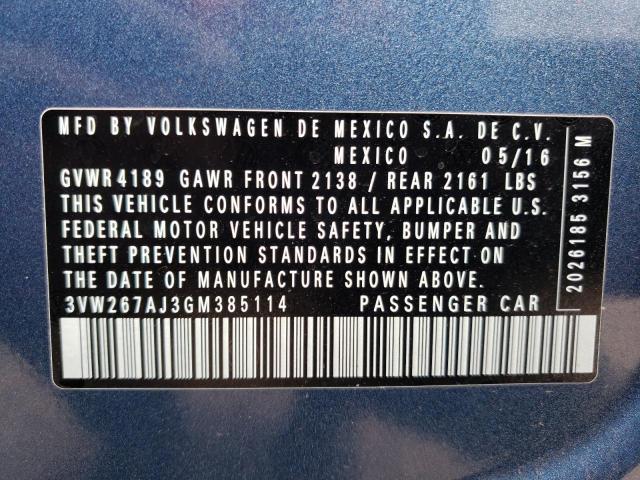 2016 Volkswagen Jetta S VIN: 3VW267AJ3GM385114 Lot: 53042254