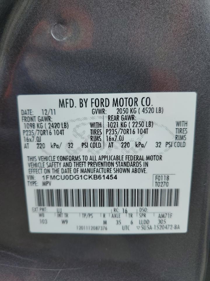 1FMCU0DG1CKB61454 2012 Ford Escape Xlt