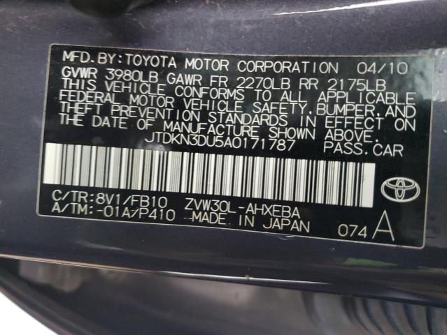 2010 Toyota Prius VIN: JTDKN3DU5A0171787 Lot: 55201014