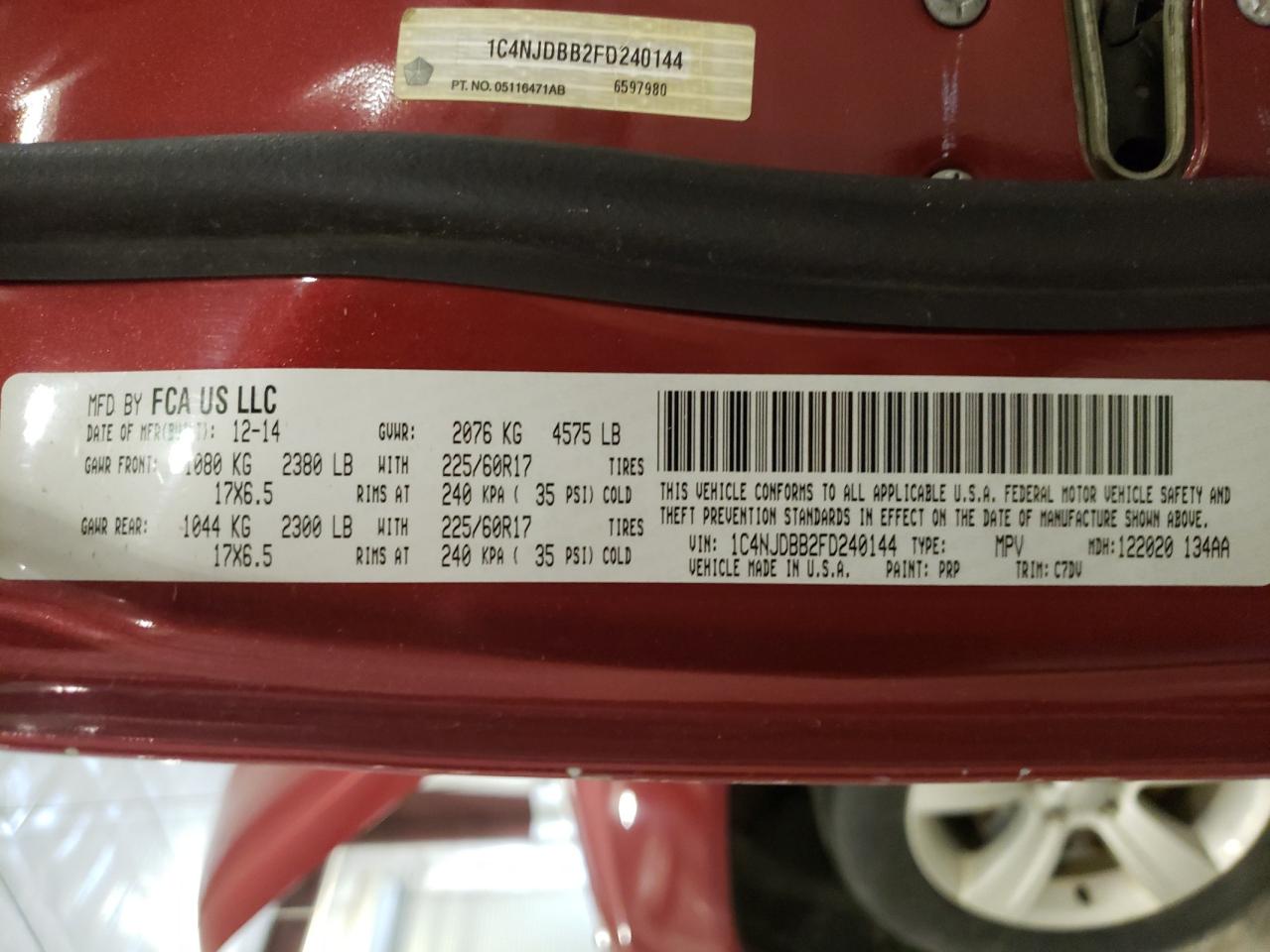 1C4NJDBB2FD240144 2015 Jeep Compass Sport