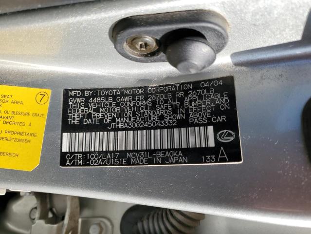 2004 Lexus Es 330 VIN: JTHBA30G245043332 Lot: 55663204