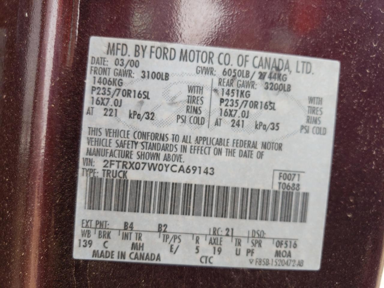 2FTRX07W0YCA69143 2000 Ford F150